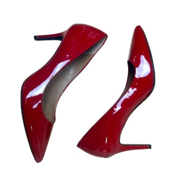 CALVIN KLEIN Red Patent Gayle Pumps Heels Pointed Toe Size 9 - Picture 1 of 12